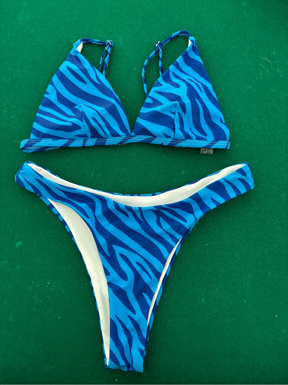 Blue Zebra Print Triangle Bikini Set - Women Swim